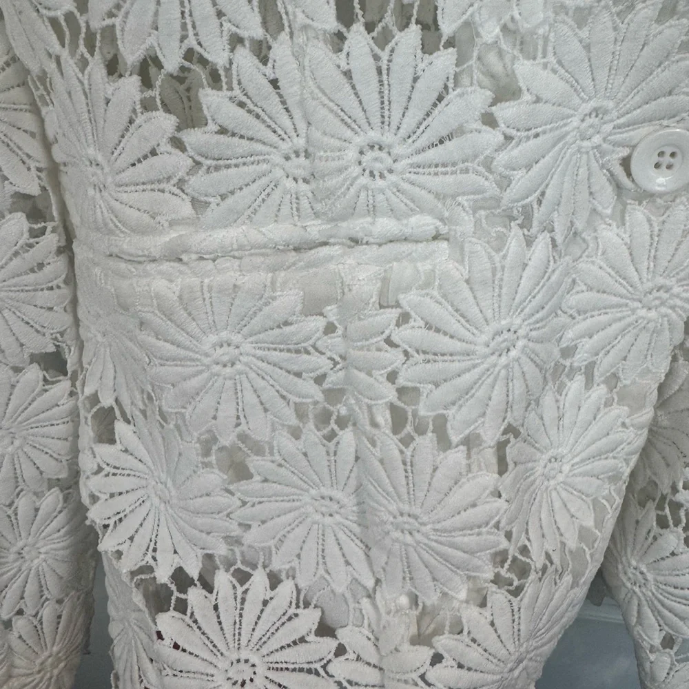 berek White Daisy Lace Blazer Floral Textured Button Front Large - Picture 6 of 13